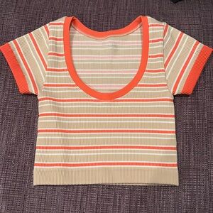 Offline by Aerie Orange and Tan Striped Ribbed Crop Top Size XS